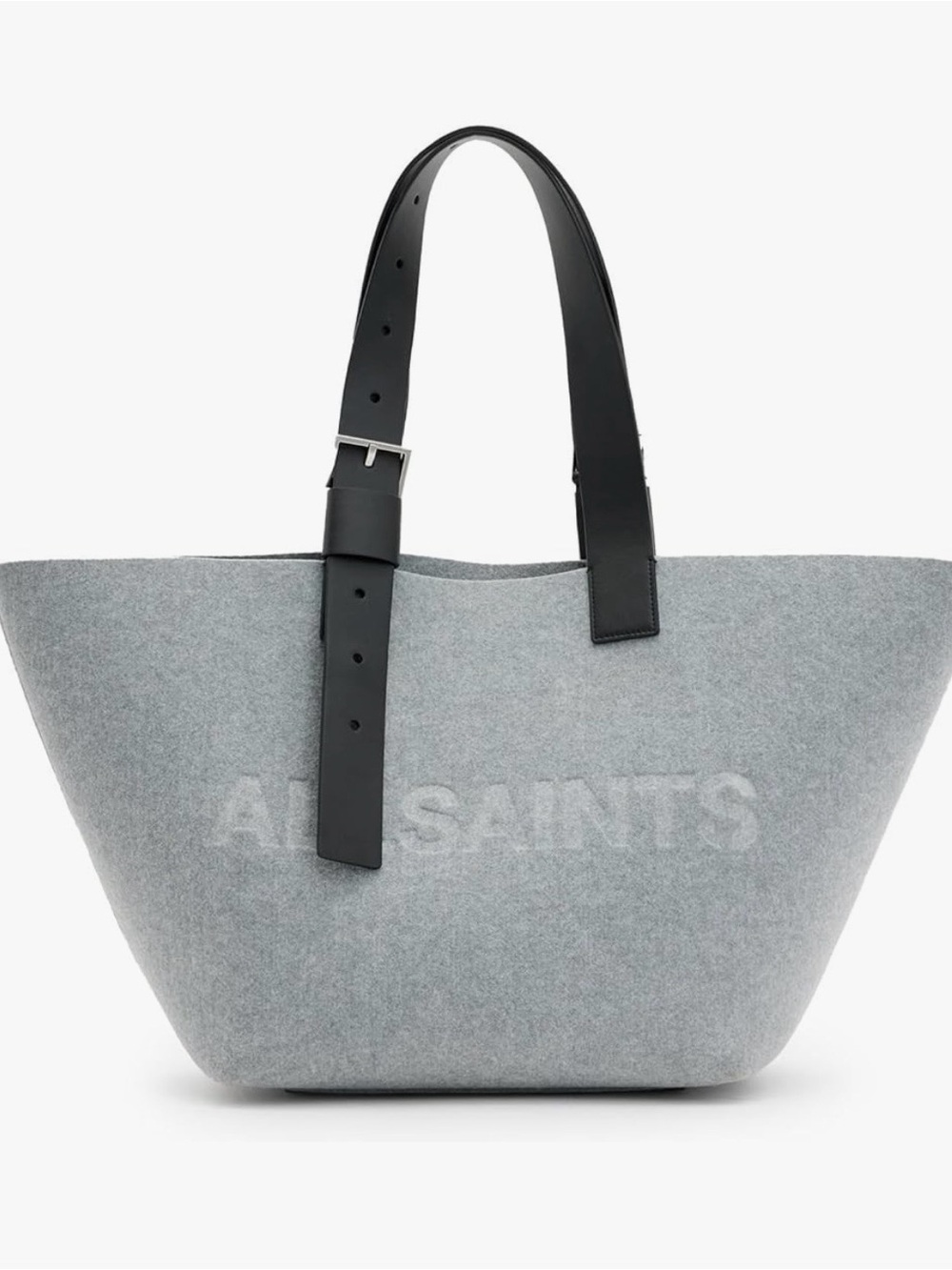 NWOT ALL SAINTS ANIK Light Grey Felt Tote with Black Leather Adjustable Straps